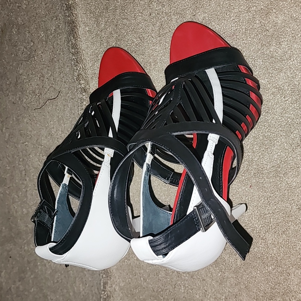 Calvin Klein red black and white heels